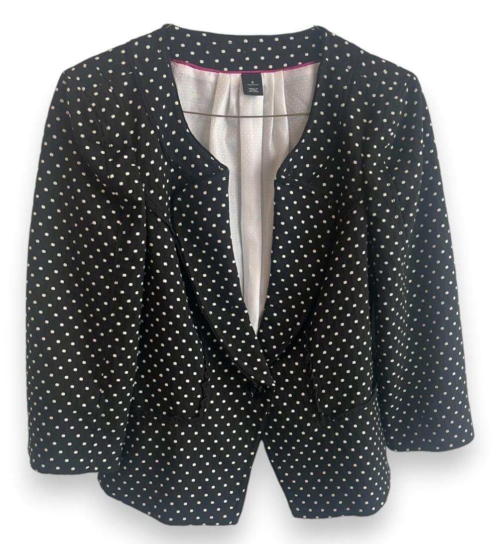 Women's Black Polka Dot Short Blazer | Sz 6 | euc